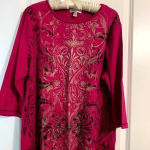 Hot Pink Top w. gold & black design 2X